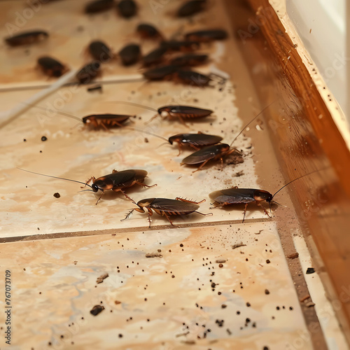 German Cockroach infestation themed imagery to show the difficulties of getting rid of this problem pest © mynewturtle