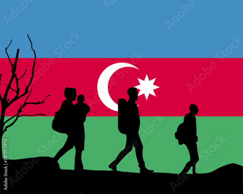 Immigration and refugees front of Azerbaijan flag, immigrant and refugee concept