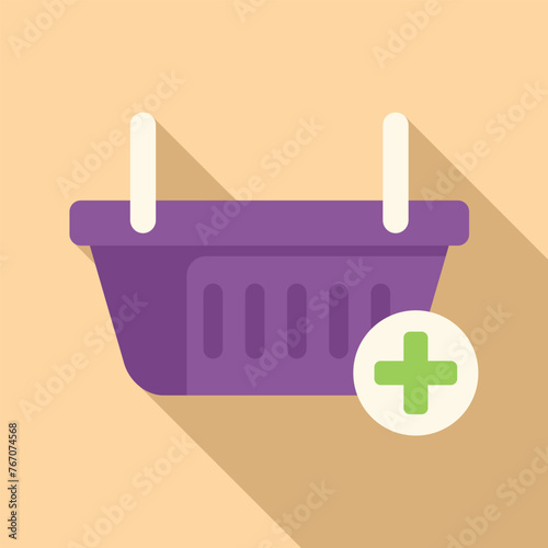 Discount market basket icon flat vector. Sale cash credit. Online store market