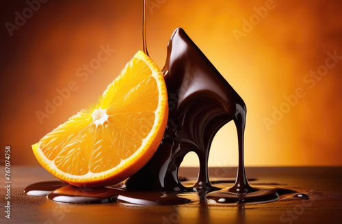 Orange fruit chocolate. Molten dark chocolate and orange juice syrup