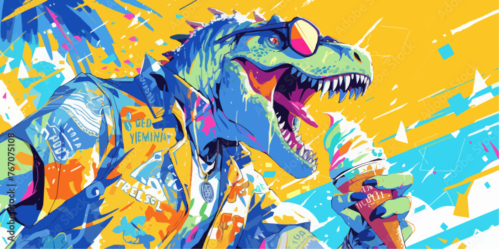Cool T-Rex: Humanized Dinosaur Wearing Sunglasses Enjoying Ice Cream Cool T-Rex: Humanized Dinosaur Wearing Sunglasses Enjoying Ice Cream