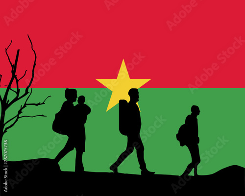 Immigration and refugees front of Burkina Faso flag, immigrant and refugee concept