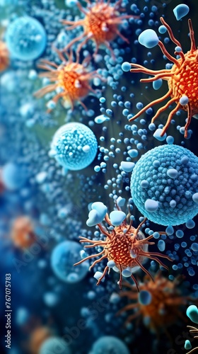 Macro shot of different types of microbes. Virus cells and bacteria on abstract background © CREATIVE STOCK