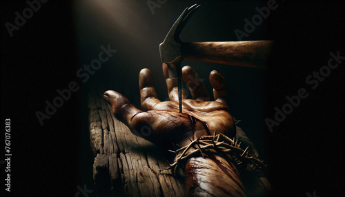 Nail Being Hammered into Hand, Symbol of Sacrifice