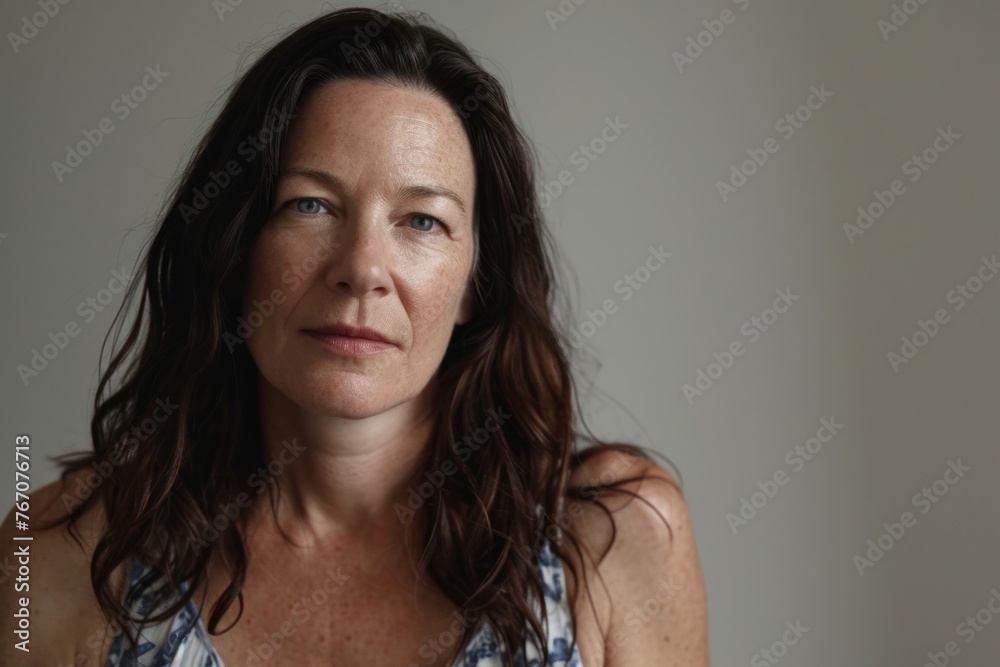 Portrait of a beautiful middle-aged woman looking at the camera Portrait of a beautiful middle-aged woman looking at the camera