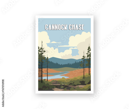 Cannock Chase Illustration Art. Travel Poster Wall Art. Minimalist Vector art photo