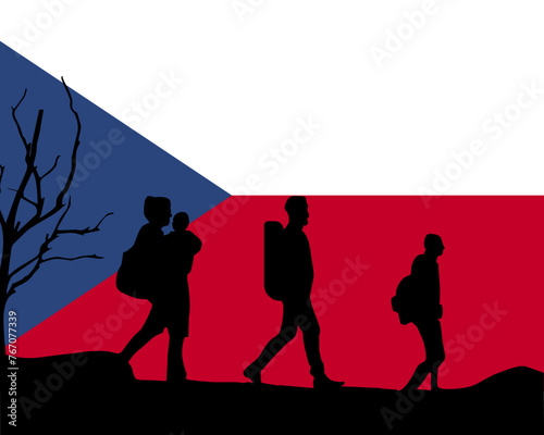 Immigration and refugees front of Czech Republic flag, immigrant and refugee concept