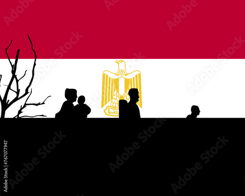 Immigration and refugees front of Egypt flag, immigrant and refugee concept