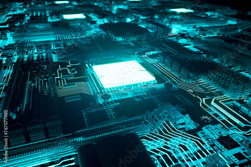 Advanced Glowing Circuit Board: A Visualization of Future Technology photo