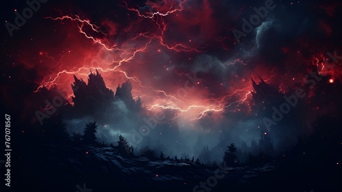 Dramatic Stormy Sky with Dark Clouds and Thunderstorm, Intense Weather and Nature Background, Lightning and Rain 
