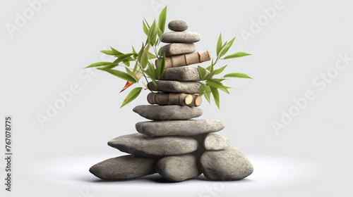 Stacked Stone Zen with Bamboo
