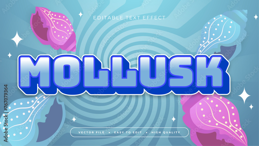 Blue white and purple violet molusk 3d editable text effect - font style