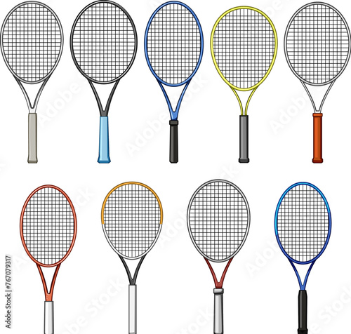 tennis racket set cartoon. silhouette court, sport symbol, equipment outline tennis racket sign. isolated symbol vector illustration