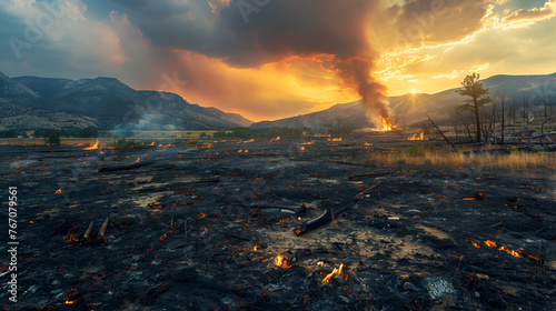 A Scorched Valley after a Wildfire Destroyed a Grassla, generative ai