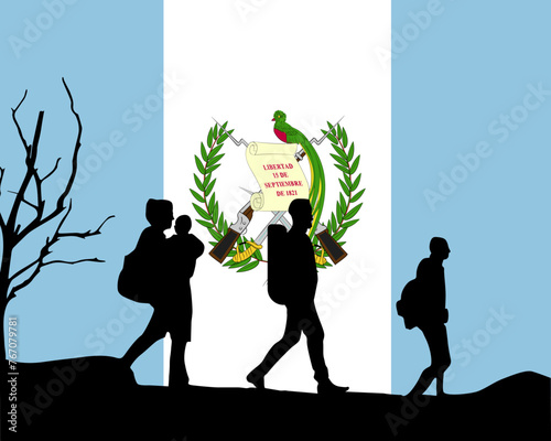 Immigration and refugees front of Guatemala flag, immigrant and refugee concept