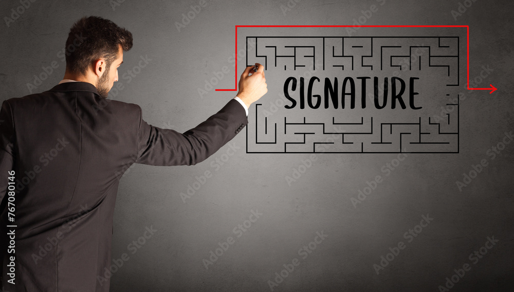 businessman drawing maze businessman drawing maze