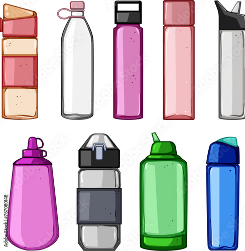 water bottle set cartoon. container healthy, blue sport, soda food water bottle sign. isolated symbol vector illustration