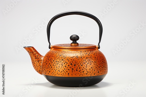 Elegant japanese teapot on white background with ample space for text or copy, traditional design