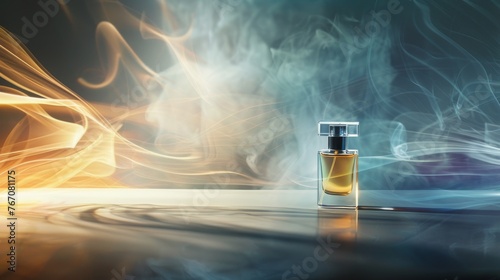 glass perfume bottle on an abstract background with beautiful light, unisex perfume