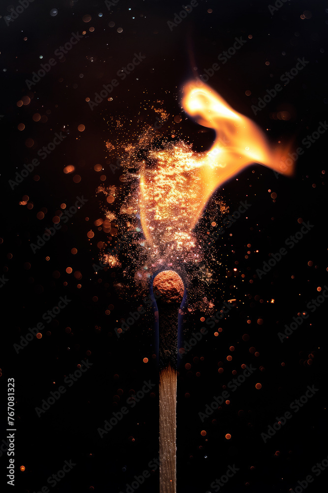 A matchstick catching fire close up image. A matchstick catching fire close up image.