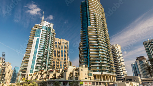 Dubai Marina towers in Dubai at day time timelapse