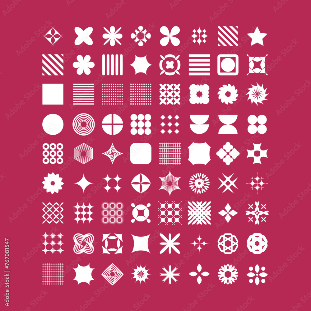 Geometric abstract  shape vector set, funky star figure icon, retro brutal minimal art. Simple Memphis y2k elements collection