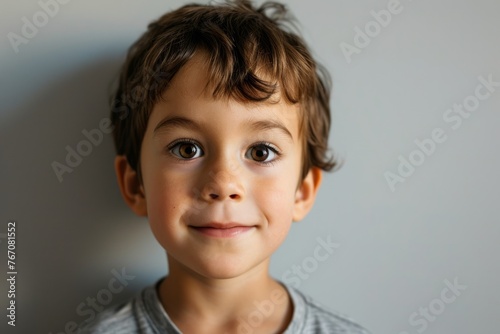 Portrait of a cute little boy with brown eyes looking at camera