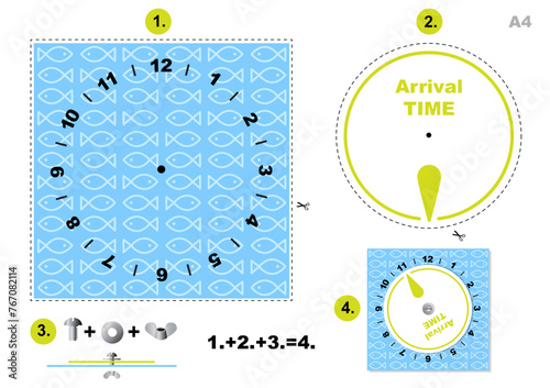 Fish pattern parking time - Summer Car Parking disc, Clock Arrival Time Display, printable A4