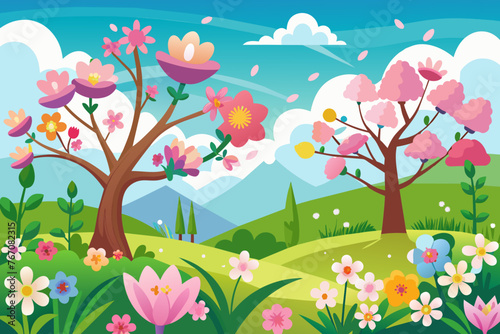 spring-blooming-flowers vector illustration 