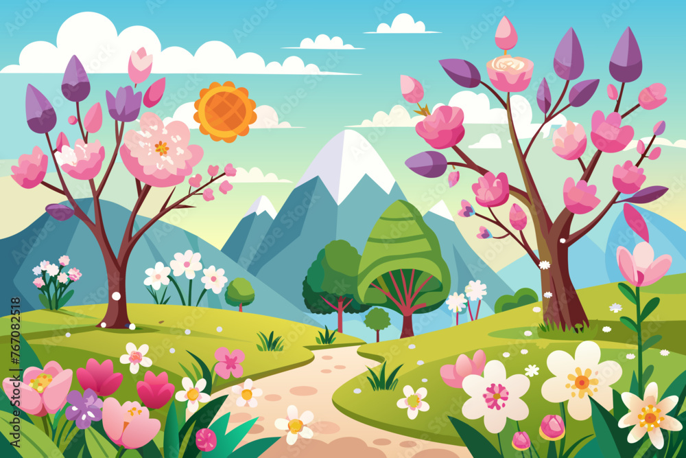 Obraz premium spring-blooming-flowers vector illustration 