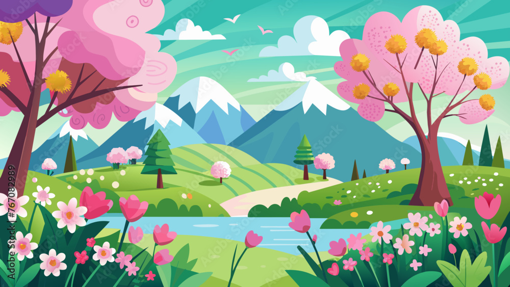  spring-blooming-flowers background vector illustration 