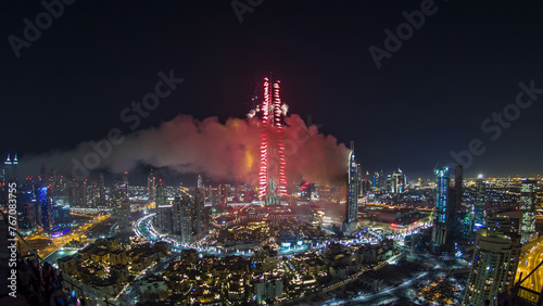 Dubai Burj Khalifa New Year fireworks celebration timelapse and the Fire accident at Dubai  UAE.