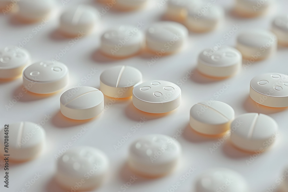 Scattered Pills on Light Background with Minimalist Aesthetic Scattered Pills on Light Background with Minimalist Aesthetic