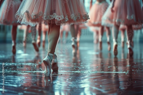 A stylish ballet team performs with grace and elegance on stage, showcasing their artistry.
