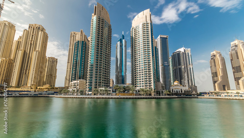 Dubai Marina modern towers in Dubai at day time timelapse