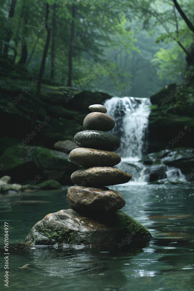 In the mysterious woods, a tranquil river cascades over rocks, embodying nature's harmony and peace. In the mysterious woods, a tranquil river cascades over rocks, embodying nature's harmony and peace.