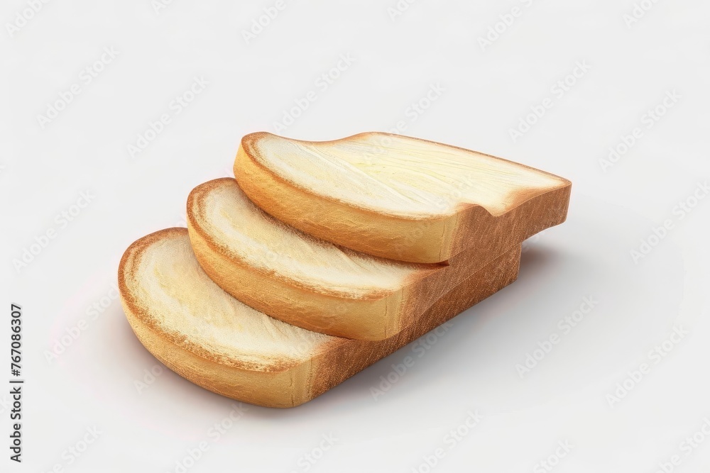 Fluffy slices of freshly baked bread, 3D illustration on white background