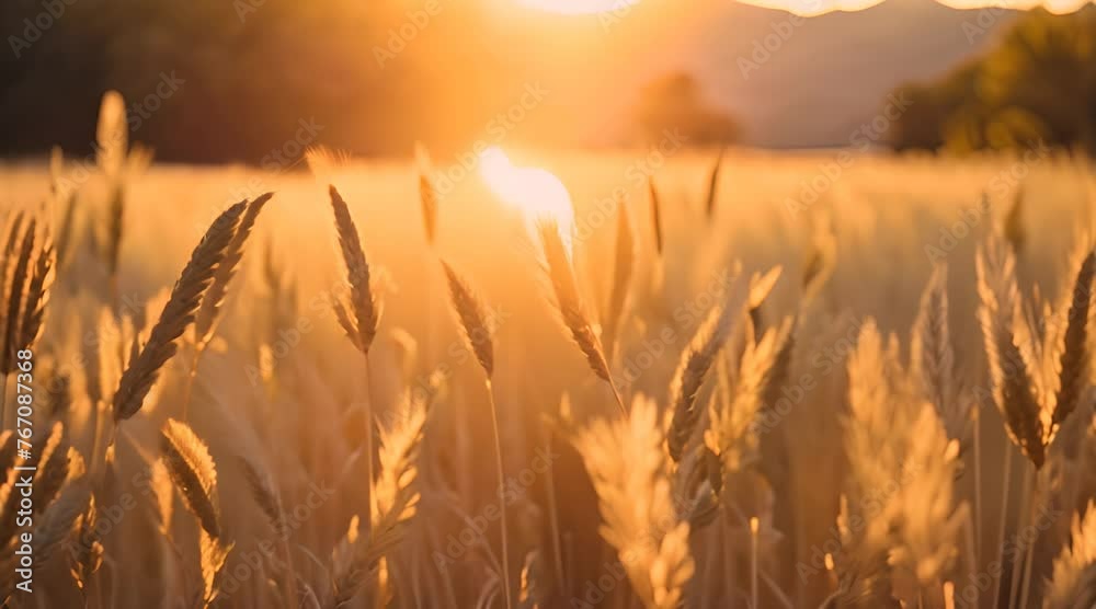 Golden Harvest Glow: Close-Up of Wheat Spikelets on Field during a Beautiful Sunset, Bathed in Sun Rays
Golden Harvest Glow: Close-Up of Wheat Spikelets on Field during a Beautiful Sunset, Bathed in Sun Rays