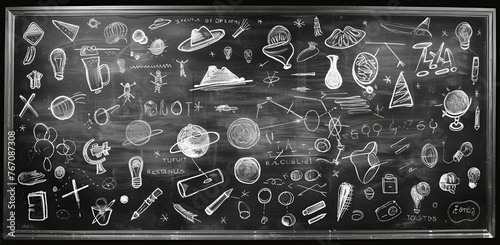 Chemical formulas (green) - Loop Hand Holding Chalk and Writing Complex and Sophisticated Mathematical Formula/ Equation on the Blackboard.Generative ai
