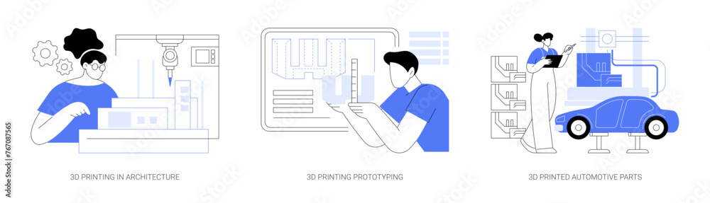 3D printing in business isolated cartoon vector illustrations se - obrazy, fototapety, plakaty 