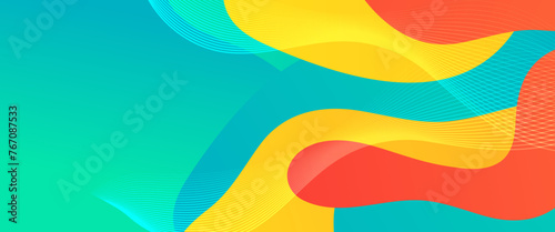 Green orange and yellow abstract banner with shapes. For business banner, formal backdrop, prestigious voucher, luxe invite, wallpaper and background