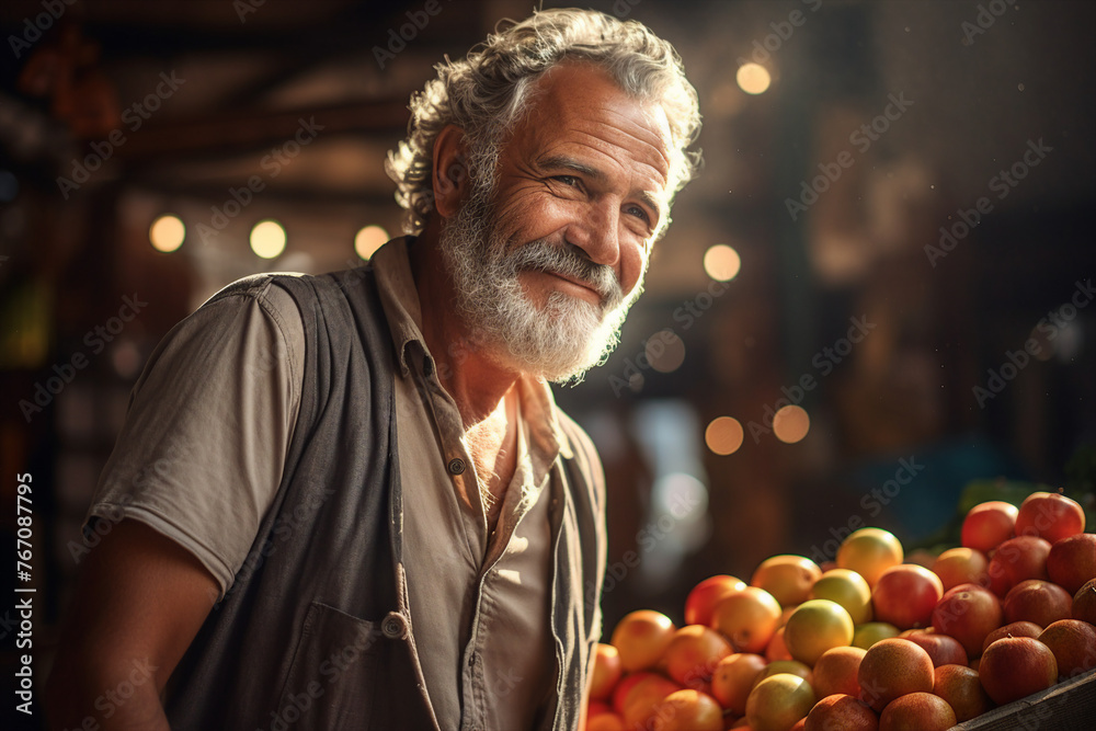 Man shopping in grocery store choosing fresh fruits and vegetables in supermarket generative AI Man shopping in grocery store choosing fresh fruits and vegetables in supermarket generative AI