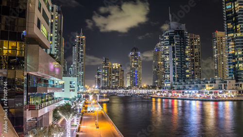 Photography Dubai Marina towers and canal in Dubai night timelapse hyperlapse
