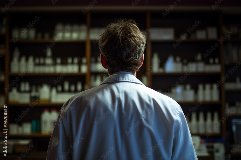 Smiling cheerful confident pharmacist in drugstore store shop Generative AI