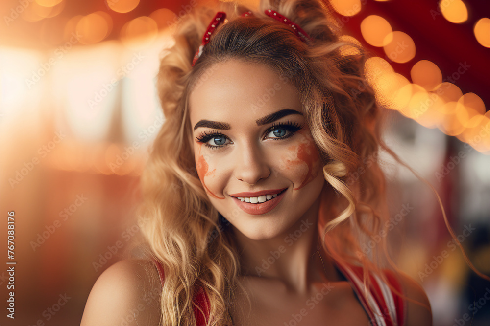 Fototapeta premium Horror circus actor performer clown fun time children fair Generative AI funny and freaky face expression