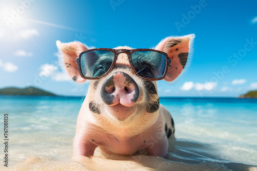 Funny animal on summer vacation enjoying tropical resort generative AI © Tetiana