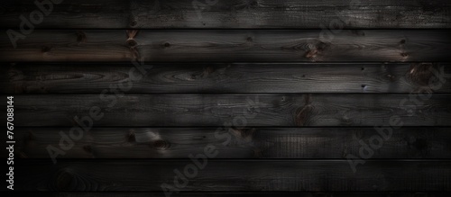 A closeup shot of a dark brown wooden wall with a blurred background, showcasing its monochrome beauty. The parallel pattern of the wood creates a sense of darkness and depth