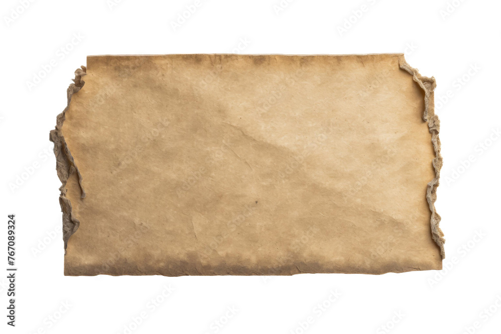 An old brown mockup medieval paper sheet on the white isolated background. texture of brown vintage photos. backdrop, mockup, template, copy space.