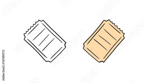 Set of black and white and colored cinema ticket template isolated on white background. Hand drawn vector sketch illustration in doodle engraved vintage style. Concept of cultural education.