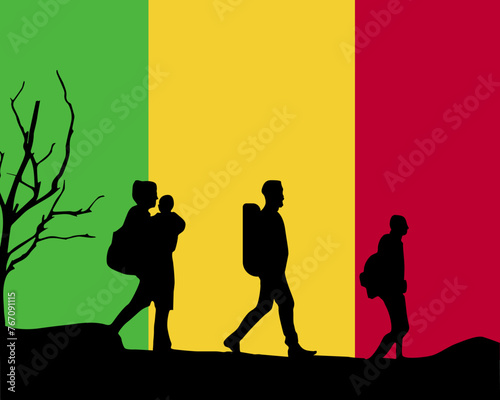 Immigration and refugees front of Mali flag, immigrant and refugee concept